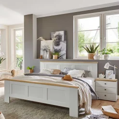 Weißes Bett im Country Style mit Absetzung - Ignacio^Wohnen