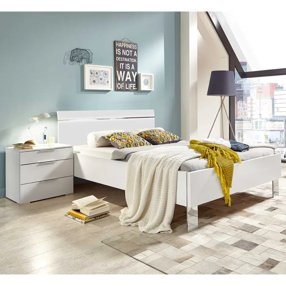 Weißes Bettgestell mit Chrom - Vronica^Wohnen Outlet
