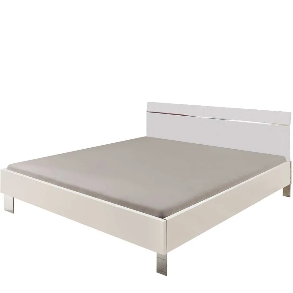 Weißes Bettgestell mit Chrom - Vronica^Wohnen Outlet