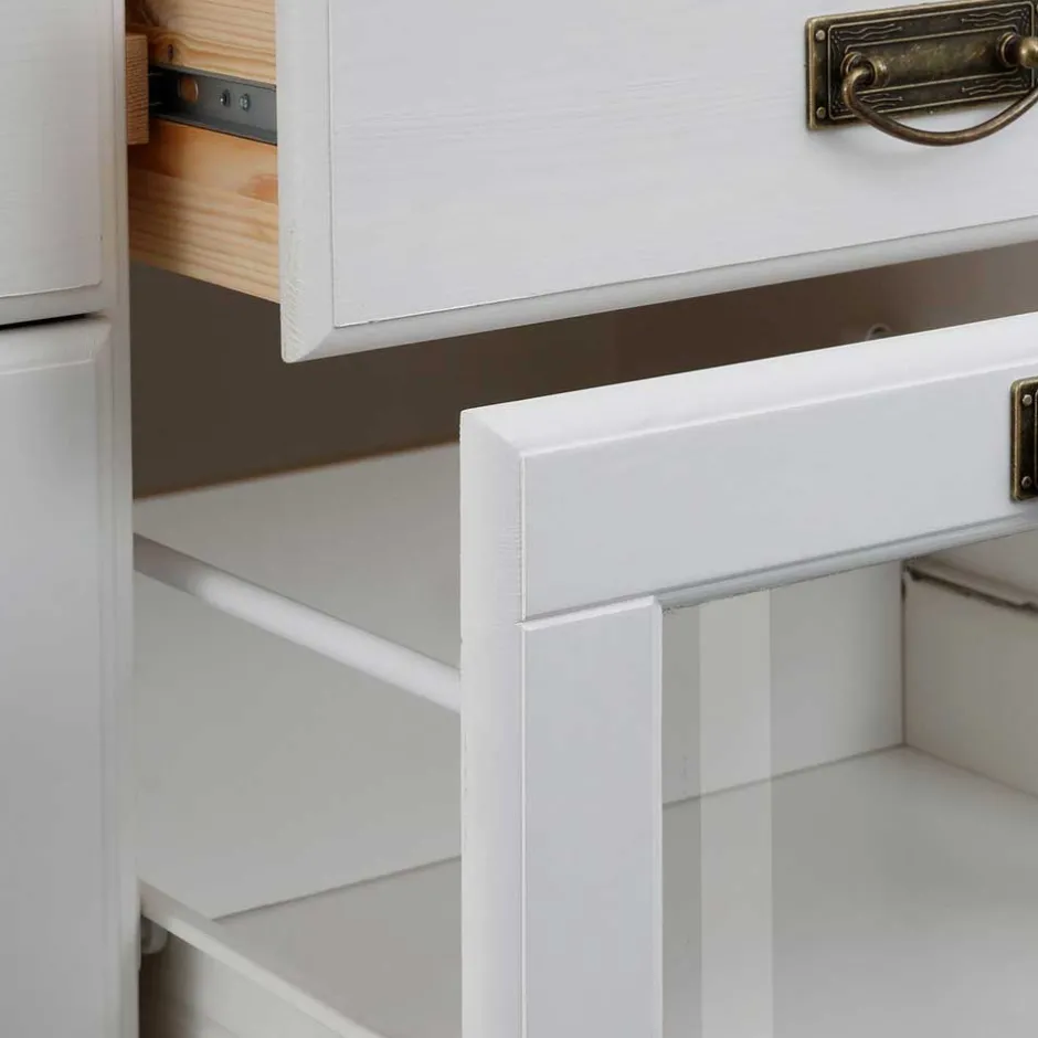 Wohnen Weißes Buffet Schrank aus Kiefer massiv - Akbelev