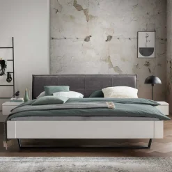 Weißes Designbett mit Stoff-Kopfteil - Fanos^Wohnen Clearance