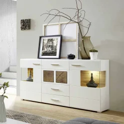 Wohnen Weißes Design-Sideboard mit Glas & LED - Lisepio