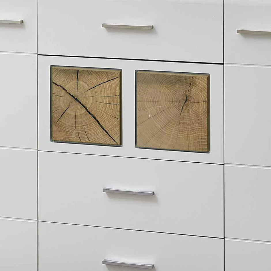 Wohnen Weißes Design-Sideboard mit Glas & LED - Lisepio