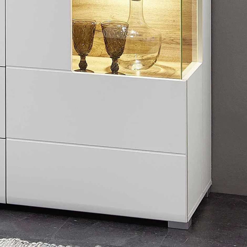 Wohnen Weißes Design-Sideboard mit Glas & LED - Lisepio