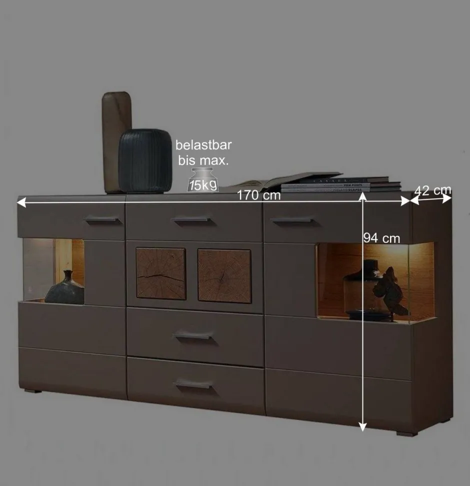 Wohnen Weißes Design-Sideboard mit Glas & LED - Lisepio