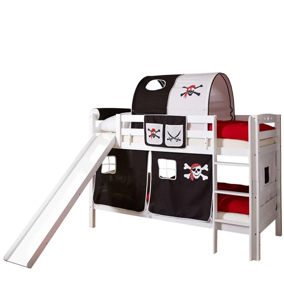 Kinder Wohnen Weißes Doppelstockbett Pirat mit Rutsche - Cosenza