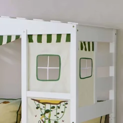 Kinder Wohnen Weißes Hausbett aus Kiefernholz 90x200 Drois mit Tier Motiven