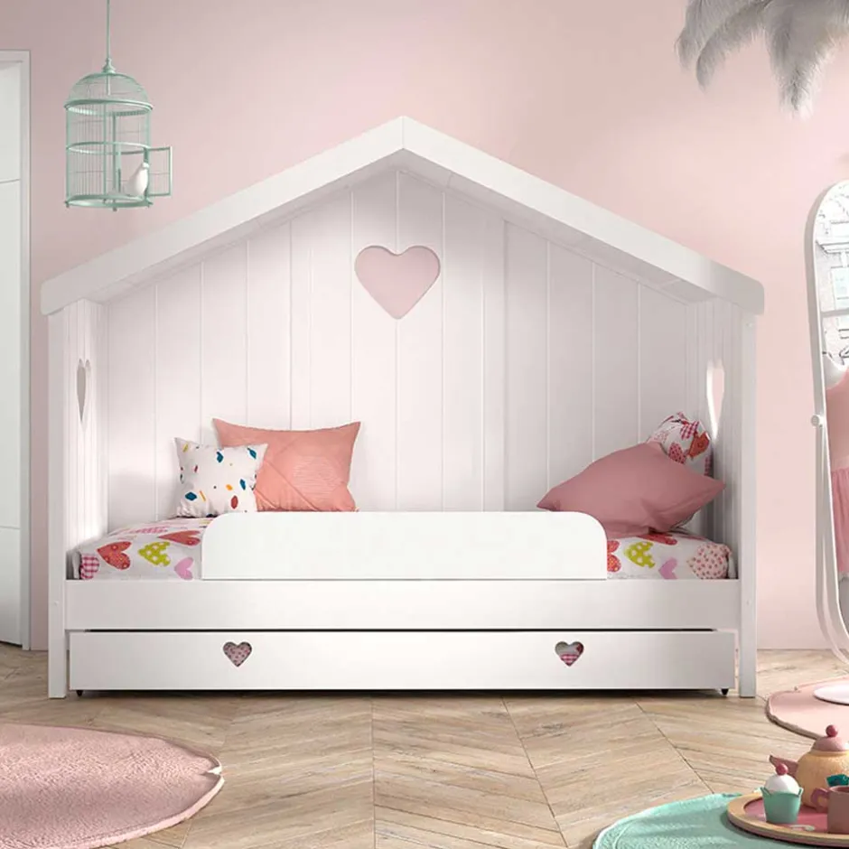 Kinder Wohnen Weißes Hausbett dreiseitig geschlossen - Grandory