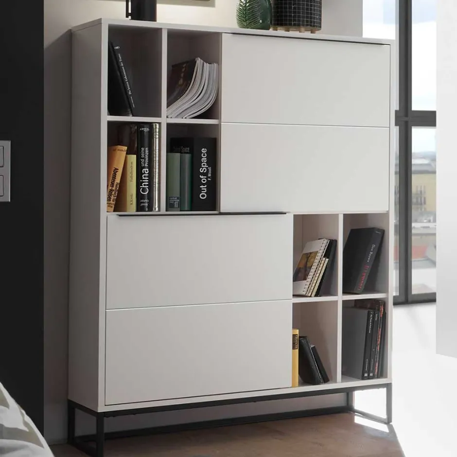 Weißes Highboard mit 8 Fächern & 2 Türen - Enkraja^Wohnen