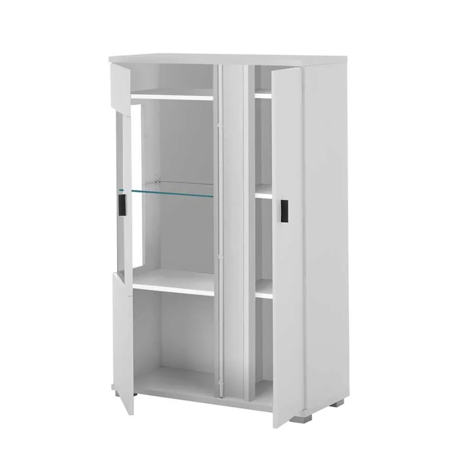 Weißes Highboard mit Glaseinsatz und LED Beleuchtung - Tirol^Wohnen Hot