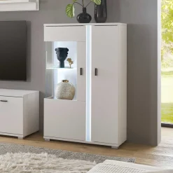 Weißes Highboard mit Glaseinsatz und LED Beleuchtung - Tirol^Wohnen Hot