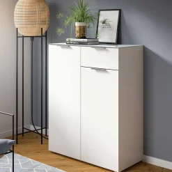 Weißes Highboard mit zwei Türen und Schublade - Intiatos^Wohnen Best