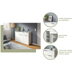 Weißes Highboard mit zwei Türen und Schublade - Intiatos^Wohnen Best