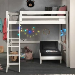 Kinder Wohnen Weißes Hochbett & Sesselbett - Relisa (zweiteilig)