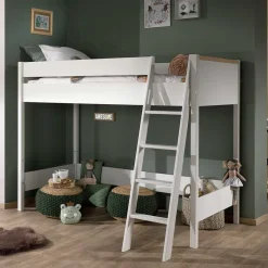 Kinder Wohnen Weißes Hochbett aus Massivholz - Sarabuja