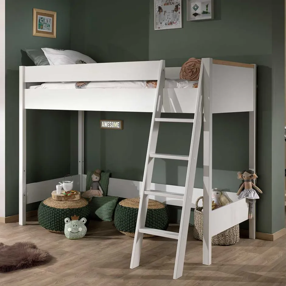 Kinder Wohnen Weißes Hochbett aus Massivholz - Sarabuja