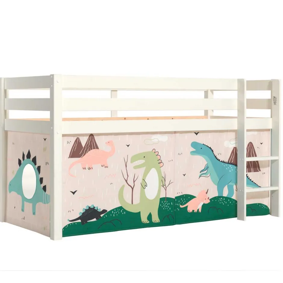 Kinder Wohnen Weißes Hochbett für Kinder mit Dinos - Evanuela
