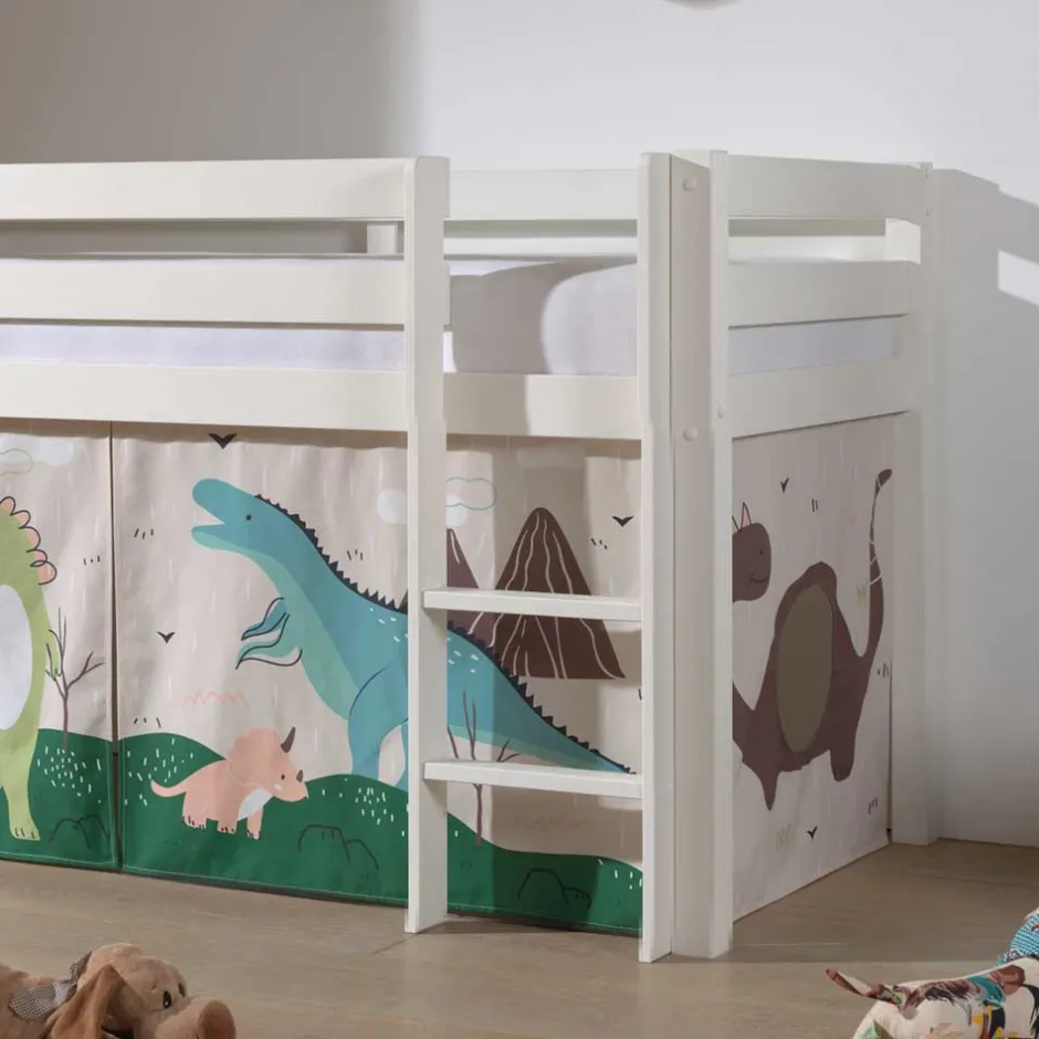 Kinder Wohnen Weißes Hochbett für Kinder mit Dinos - Evanuela
