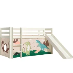 Kinder Wohnen Weißes Hochbett mit Dino Vorhangset - Cironna