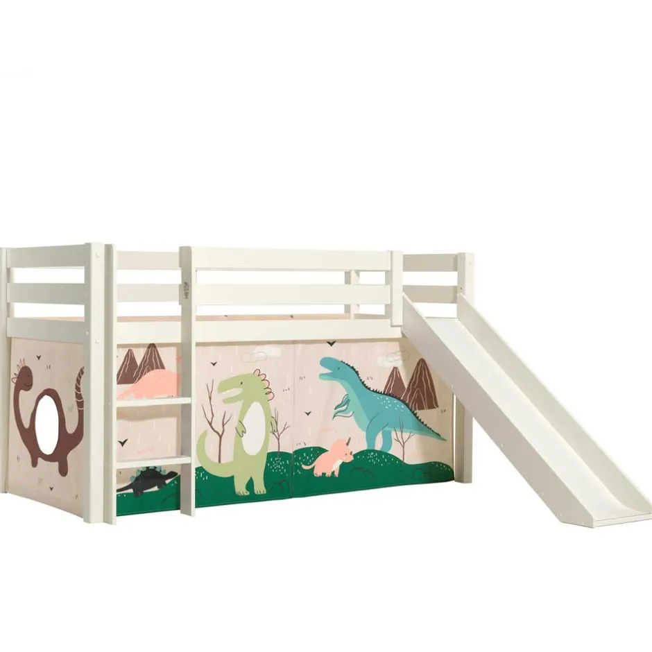 Kinder Wohnen Weißes Hochbett mit Dino Vorhangset - Cironna