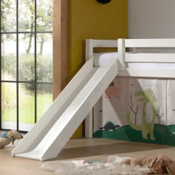 Kinder Wohnen Weißes Hochbett mit Dino Vorhangset - Cironna