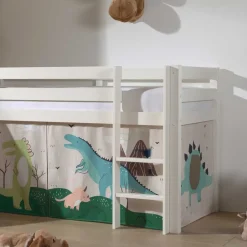 Kinder Wohnen Weißes Hochbett mit Dino Vorhangset - Cironna