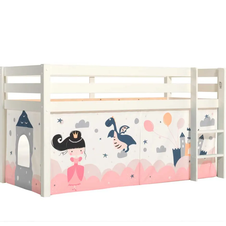 Kinder Wohnen Weißes Hochbett mit gerader Leiter - Vicados