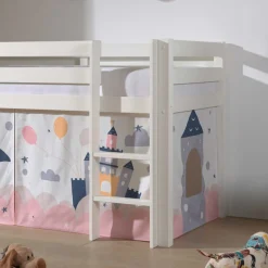 Kinder Wohnen Weißes Hochbett mit gerader Leiter - Vicados