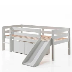 Kinder Wohnen Weißes Hochbett mit Rutsche - nur 83 cm hoch - Kendalas