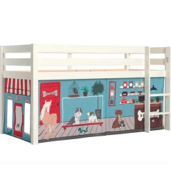 Kinder Wohnen Weißes Hochbett mit Spielvorhang Zooladen - Nadals