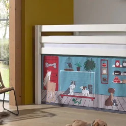 Kinder Wohnen Weißes Hochbett mit Spielvorhang Zooladen - Nadals