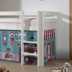 Kinder Wohnen Weißes Hochbett mit Spielvorhang Zooladen - Nadals