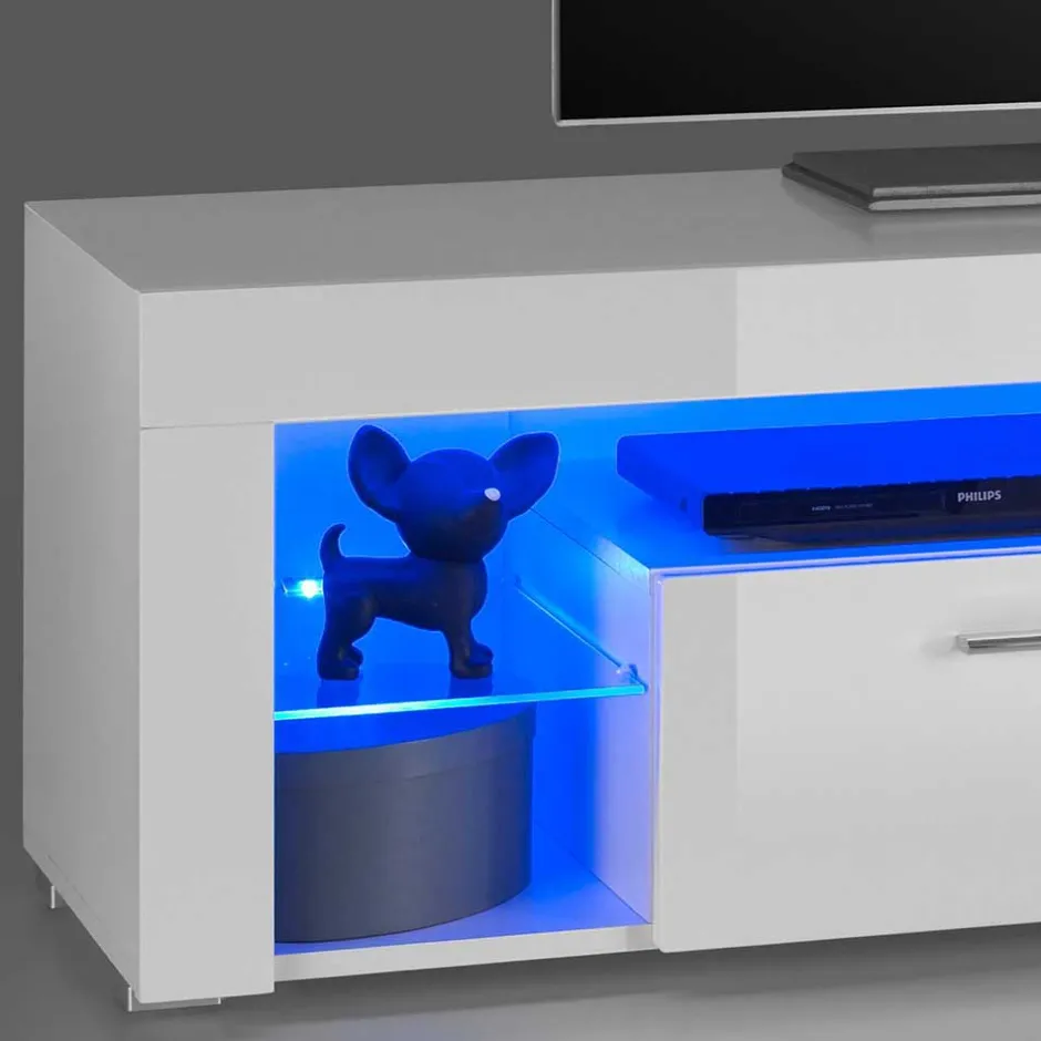 Wohnen Weißes Hochglanz TV Board beleuchtet - Cessma