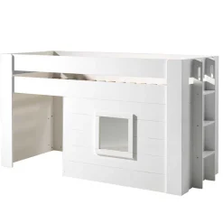 Kinder Wohnen Weißes Kinder-Hochbett im Hütten Design - Renus