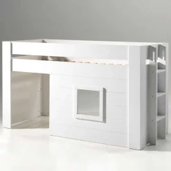 Kinder Wohnen Weißes Kinder-Hochbett im Hütten Design - Renus