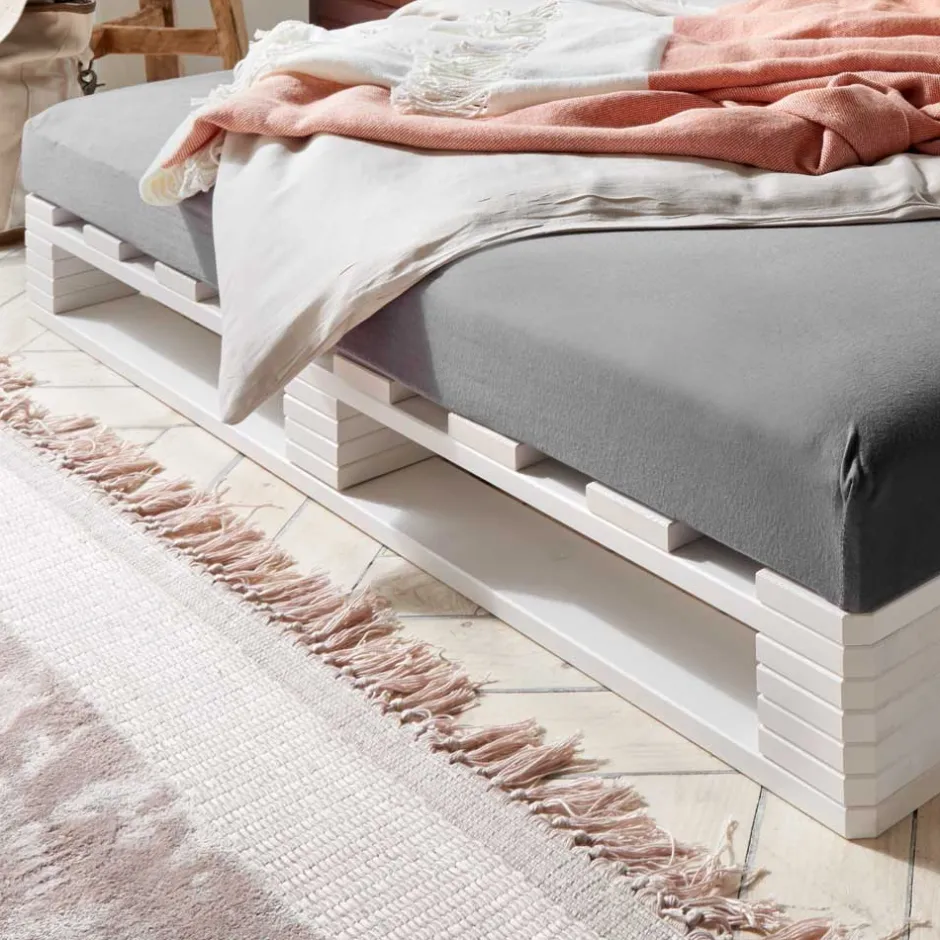 Wohnen Weißes Palettenbett aus Kiefer Massivholz - Idena