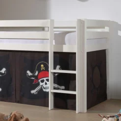 Kinder Wohnen Weißes Piraten Hochbett mit Vorhang in Schwarz - Paisly
