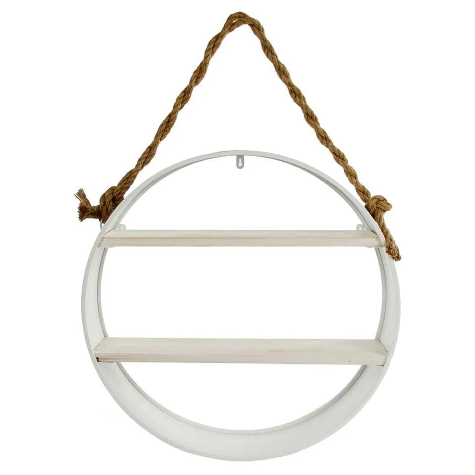 Wohnen Weißes Regal in Rund mit Seil Aufhängung - Emzanua