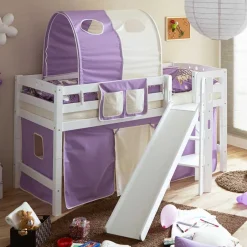 Kinder Wohnen Weißes Rutsche Hochbett aus Buche - Bruns