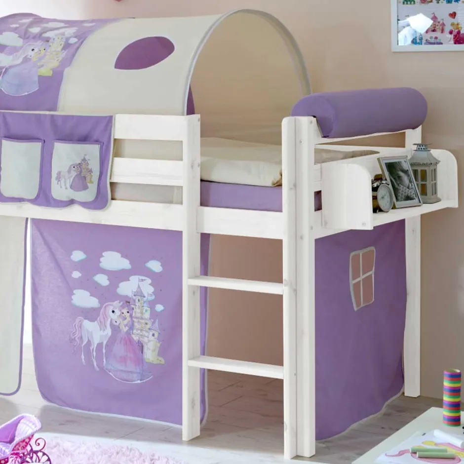 Kinder Wohnen Weißes Rutsche Hochbett mit Turm & Tunnel - Tanko