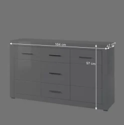 Weißes Sideboard mit Hochglanz Front Yulis & Chrom Metallgriffen^Wohnen Discount