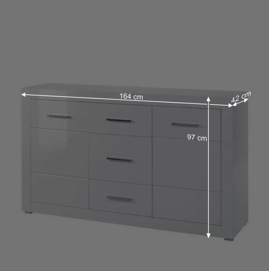 Weißes Sideboard mit Hochglanz Front Yulis & Chrom Metallgriffen^Wohnen Discount