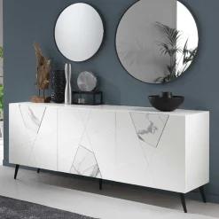 Wohnen Weißes Sideboard mit Marmor Einsätzen Grau - Eleonora