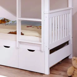 Kinder Wohnen Weißes Stockbett aus Massivholz Kiefer Huelca mit 5 Schubkästen