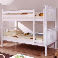 Kinder Wohnen Weißes Stockbett aus Massivholz Kiefer Huelca mit 5 Schubkästen