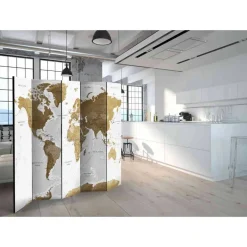 Wohnen Weltkarte Motiv-Paravent in Weiß & Braun - Klever