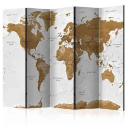 Wohnen Weltkarte Motiv-Paravent in Weiß & Braun - Klever
