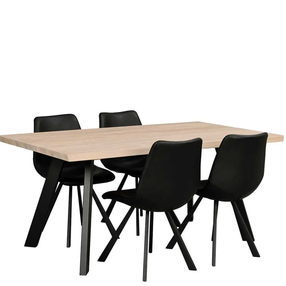 Wohnen White Wash Eiche Tisch mit 4 Stühlen - Pulva (fünfteilig)