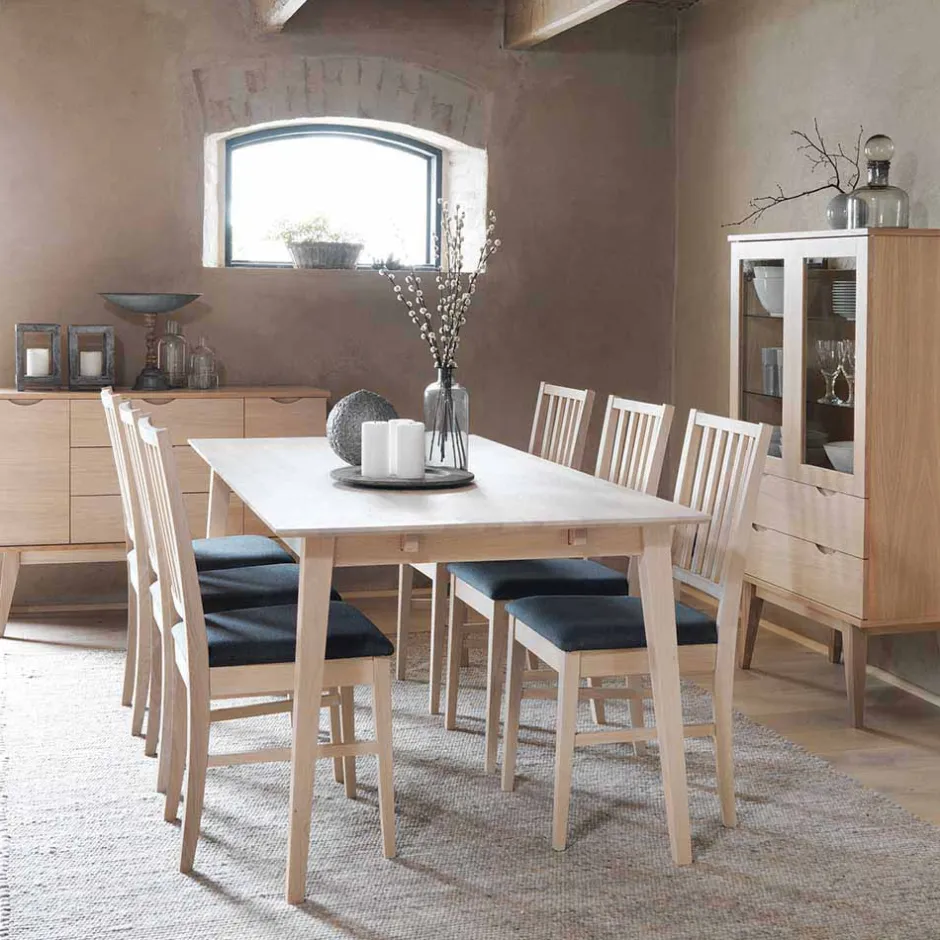 Wohnen White Wash Essgruppe aus Eiche - Pessoa (siebenteilig)