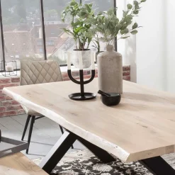 White Wash Essgruppe mit X-Fuß Tisch - Tilveta I (sechsteilig)^Wohnen New